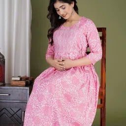 murli kurti Women's Pure Cotton Printed Maternity Gown/Maternity wear/Feeding Gown A-line Maternity Feeding Dress Maternity Kurti Gown for Women image 4