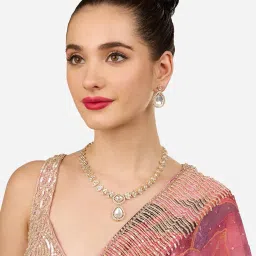 zaveri pearls Gold Tone Dazzling Stones Austrian Diamonds Embellished Necklace & Earring Set For Women-ZPFK18890 image 5