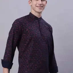 majestic man Men's Cotton Regular Fit Short Floral Printed Kurta image 2