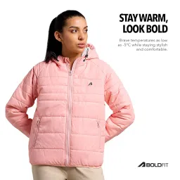 boldfit Women's Puffer Standard Length Jacket Monsoon Winter Wear Jacket Hooded Winter Jackets Full Sleeve Stylish Insulated Winter Jacket image 3