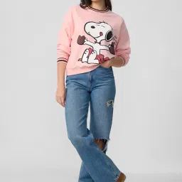 the souled store Peanuts: Hot Chocolate Weather Women and Girls Full Sleeves Round Neck Baby Pink Graphic Printed Cotton Blend Soft Fleece Oversized Sweatshirt image 1