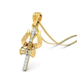 rasav 925 Sterling Silver Gold Plated Trishul & Damroo Pendant for Men & Women With Cable Chain | Pure Silver Religious Locket for Good Health & Wealth image 2