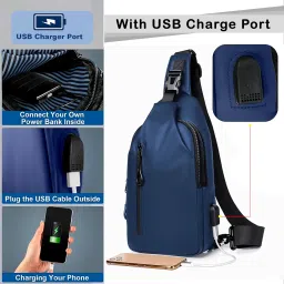 storite Small Sling Crossbody Bag for Men Women, Waterproof Backpack Shoulder Daypack Cross Body Chest Bags With USB Charger Port for Casual Travel Hiking Outdoor Sports (Blue - 31 x 17 x 8 Cm) image 3