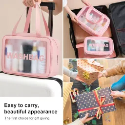Vrati Creation Makeup Travel Pouch Set of 3 – Portable Cosmetic Bags for Toiletries, Brushes & Makeup – Waterproof Washbag Organizer for Travel & Daily Use – Multipurpose Zipper Pouch Kit (Pink) image 4