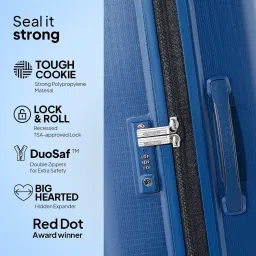 american tourister Aerostep 8 Wheels 77 Cm Checkin 4 Wheel Inline Trolley Bag Hardshell Case Polypropylene 360 Degree Wheeling System Luggage,4 Wheel Inline Trolley Bag for Travel,Navy Blue,Large image 3