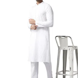 see designs Mens Kurta | Specially Crafted and Designed for the Eid Festival White Cotton Embroidered Kurta With Pajama Set Mandarin Collar Long Sleeves Chikankari Kurta image 5