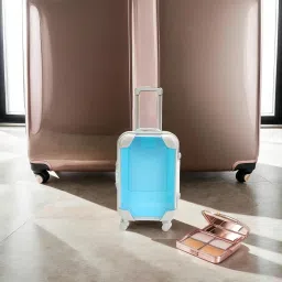 trofflly Toy Suitcase for Kids Pretend Play Travel with Rolling Wheels, Handle Luggage Role for Boys & Girls and use for Mini Trolley Suitcase Candy Box for Lashes and Candy (Sky Blue) image 4