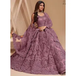 zaalima fashion with z logo Women's Net Embroidered Semi-Stitched Lehenga Choli And Dupatta Set (Free Size) image 1