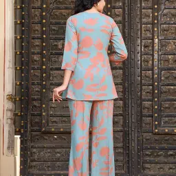 vibe vision 2-Piece Women's Co-ords Set - Viscose Rayon Round Neck 3/4 Sleeve Regular Fit Casual Shirt & Trousers Printed Design image 2