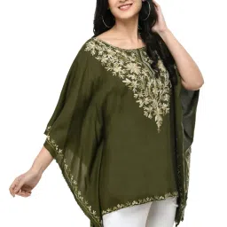 saakaa Women's Rayon Navy Embroidery Kaftan Top image 5