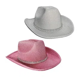 myaddiction 2Pcs Sparkly Glitter Cowboy Hat Wide Brim Cowgirl Hat Headwear for Carnival image 5
