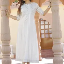 radhika fashion Women's Casual 3/4 Sleeves V-Neck Embroidery Work Rayon Long Anarkali Gown image 3