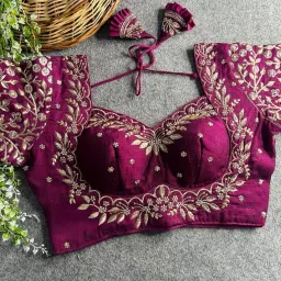 varuni couture Women's Readymade Blouse Embroidery Thread Work Indian Ethnic Designer Stitched Full Sleeve Blouse Readymade for Women Saree image 2