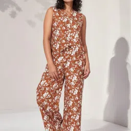 masalli fashion Women's Mustard & White Linen Floral Printed Waist-Coat Co-ord Set image 5