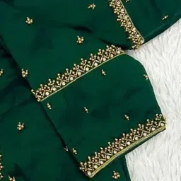 Naz Maggam aari Hand Made Green Work Blouse - 1 Meter unstriched image 2