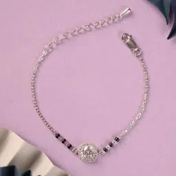 clara 925 Sterling Silver Urja Solitaire Hand Mangalsutra Adjustable Bracelet With Black Beads Chain | Platinum Plated, Swiss Zirconia | Gift For Wife image 1