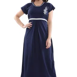 fabme Women's Hosiery, Nursing, Feeding, Maternity Long Nighty - Zip Opening at Bust - Before and After Baby Multipurpose Nighty image 2