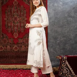 gosriki Women's Cotton Blend Straight Printed Kurta with Pant image 2