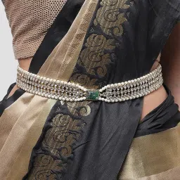 karatcart Gold Plated Green Carved Stone Studded Kundan Kamarbandh for Women image 1