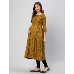 cee 18 Cotton Rayon A-Line Flaired Maternity Feeding Kurti for Women with Zippers | Maternity Dress in Breathable Fabric for Pre and Post Pregnancy & Nursing for Mom - (X-Large, Brown) image 1
