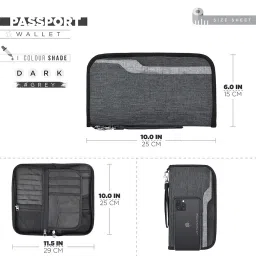 fatmug Passport Organizer, Travel Zip Pouch Document Storage for Man and Woman - Dark Grey image 1