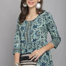 rajnandini Women's Pure Cotton Floral Printed Short Relaxed Fit Top (Jopljpr739-P) image 2