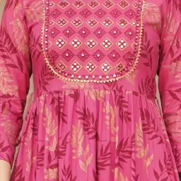 Beautiful Trending Long Pink Gown with Beautiful Front Mirror Embroidery and Floral Print for Women's and Girls image 1