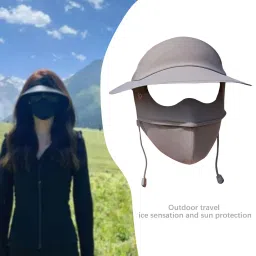 MERISHOPP Face Mask with Brim Reusable Portable Face Covering for Beach Travel Outdoor Dark Gray image 4