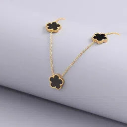okos Elegant Gold Plated Black Clover Necklace for Women - Luxury Designer-Inspired Pendant Chain with Four-Leaf Motif | Fashion Statement Jewelry for Party, Wedding, Gift | Trendy Long Necklace for Girls image 3