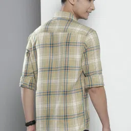 the indian garage co Men Slim Fit Checkered Full Sleeves Spread Collar Casual Shirt image 4