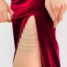 vama FASHIONS Silver Rhinestone Thigh Chain Boho Layered Crystal Beach Tassel Leg Chains Nightclub Body Jewellery For Women Girls image 1