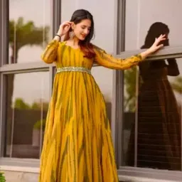 vimura Fashion Women's Georgette Long Gown | A-Line, Floor-Length, Flared, Patterned Ethnic Dress for Wedding, Festive, Traditional & Casual Wear image 2