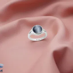 ptm 925 Sterling Silver Cats Eye/Lehsuniya 7.25 Ratti or 6.5 Carat Astrological Gemstone Bis Hallmark Ring for Men & Women image 1