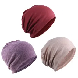 myaddiction 3 Pieces Slouchy Baggy Beanie Chemo Hat Slouchy Cap Khaki+Purple+Wine Red image 5