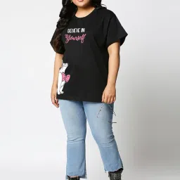 bewakoof Women's 100% Cotton Graphic Print Boyfriend Fit Round Neck Plus Size T-Shirt image 3