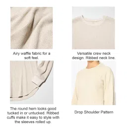 alan jones clothing Women's Waffle Crew Neck Long Sleeve Relaxed Fit T-Shirt image 4