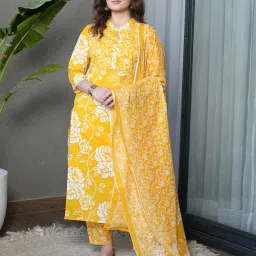 arayna Women's Pure Cotton Floral Printed Kurta Set with Pants & Dupatta – Ethnic Wear for Festive & Casual Occasions image 1