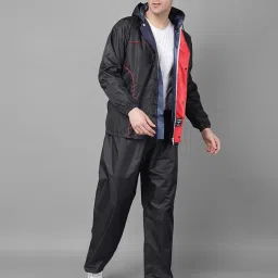 dollar Men PVC Full Sleeve Solid Reversible Sporty Raincoat Set With Adjustable Hood and Pocket image 1
