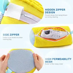 sonani lifestyle Shoe Washing Machine Bag – 360° Cleaning Reusable Shoe Washing Bag with Invisible Zipper, Durable Shoe Bag for Sneakers, Universal Size Laundry Bags (Pack of 1 Yellow, Yellow) image 2