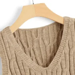 gudmart Women Vintage V Neck Cable Knit Sweater Vest Sleeveless Cropped Sweaters Pullover Knit Tank Top image 3