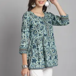 rajnandini Women's Pure Cotton Floral Printed Short Relaxed Fit Top (Jopljpr739-P) image 5