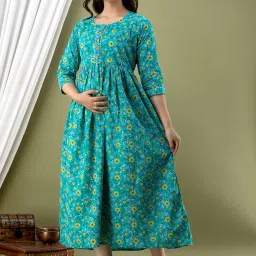 tulsiram cottons Women's Pure Cotton Floral Printed Maternity Gown/Maternity Wear/Feeding Gown A-line Maternity Feeding Dress Maternity Kurti Gown for Women image 5