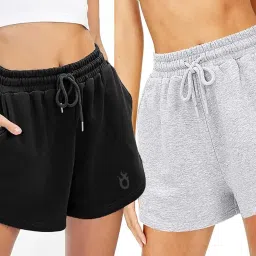 hotfits Women's Casual Cotton Shorts,Relaxedfit Shorts, Summer Shorts, Boxer Shorts, Loose fit Shorts,Mid Thigh Length Shorts with Adjustable Waistband and Pockets - Pack of 2 image 1