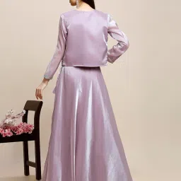 madhuram textiles womens' Lehenga And Choli With Short Jacket Set With Zimmichu Silk Embroidery Work Set(M-2489 Purple) image 1