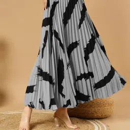 lookshine | Skirt for Women | Brush Printed Skirt | Stylish and Beautiful Brush Print | Brush Pleated Maxi Skirts for Women | Perfect for Western Skirt | Long Elastic Waist image 2