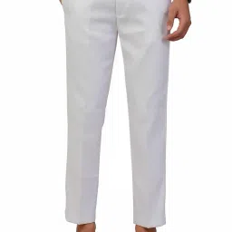 fit & flair Men's Formal Ankle Fit Trousers | Mid Rise Slim Fit Flat Front Pants | Non-Stretchable Poly Cotton Formal Wear for Office & Business image 1