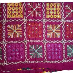shivaira Traditional Handmade Phulkari Dupatta, Pink Multicolor, Cotton Blend, Embroidered Geometric Pattern, Ethnic Wear image 5