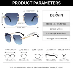 dervin UV Protected Square Rimless Sunglasses for Men and Women image 4