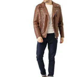 leather retail Mens Solid Biker Jacket image 3