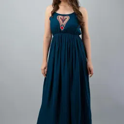 Women's Rayon Sleeveless Embroidered Anarkali Kurti (Royal Blue) image 3